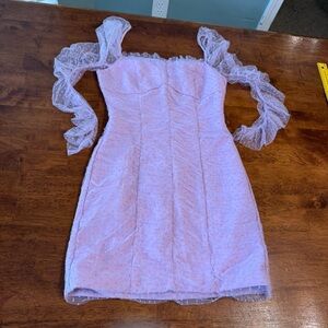 Free the Roses Lavender Dress with Sheer Polka Dot Sleeves size XS